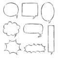 Collection set of hand drawing, grunge, crayon, chalk, blank speech bubble balloon, think, speak, talk, text box, banner