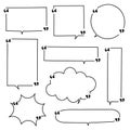 Collection set of hand drawing line frame border, speech bubble balloon with quotation marks, think, speak, talk, text box, banner Royalty Free Stock Photo