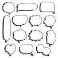 Collection set of hand drawn 3D blank speech bubble balloon, think, speak, talk, text box banner, black and white color Royalty Free Stock Photo