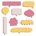 Collection set of hand drawn 3D speech bubble balloon, think, speak, talk, text box banner, pink and yellow color