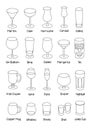 Collection set of hand-drawn doodle cartoon style vector icon illustrations. Various alcohol cocktail glasses high ball martini Royalty Free Stock Photo