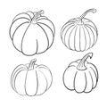 Collection set of hand drawn pumpkin sketch in simple black ink outline. Cute tradition squash autumn clip art. Vector Royalty Free Stock Photo