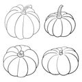 Collection set of hand drawn pumpkin sketch in simple black ink outline. Cute tradition squash autumn clip art. Vector Royalty Free Stock Photo