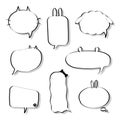 Collection set of hand drawn speech bubble balloon, think, speak, talk, text box banner with animal pet, cat, rabbit, dog, bear