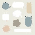 Collection set of hand drawn speech bubble balloon, think, speak, talk, text box banner with animal pet, cat, rabbit, dog