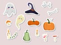 Collection set of hand drawn stickers for halloween concept. Stickers, icons, design elements. Vector collection of Halloween Royalty Free Stock Photo