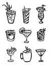 Collection set of icon hand-drawn doodle cartoon style vector illustration. Various alcohol cocktail glasses high ball Royalty Free Stock Photo