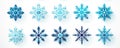 Collection set of ten unique blue snowflakes icons isolated on white background for winter holidays decoration. Christmas Royalty Free Stock Photo