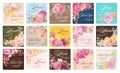 Collection set label Beautiful Rose Flower and botanical leaf digital painted illustration for love wedding valentines day or