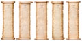 Collection set old parchment paper scroll sheet vintage aged or texture isolated on white background Royalty Free Stock Photo