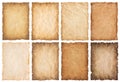 Collection set old parchment paper sheet vintage aged or texture isolated on white background Royalty Free Stock Photo