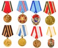 Collection Set ÃÂ¡ollage Of Russian Soviet Medals For Participation In Second World War On White Isolated Background