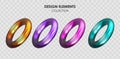 Collection set of realistic 3d render metallic color gradient geometric shapes objects elements for design isolated on transparent