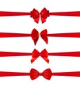 Collection Set of red bows with horizontal  ribbon isolated on white background. Vector illustration Royalty Free Stock Photo