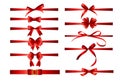 Collection Set of red bows with horizontal  ribbon isolated on white background. Vector illustration Royalty Free Stock Photo