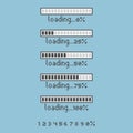 collection set of retro game 8bit pixel art loading process progress counter bar computer battery, banner