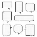 collection set of retro game 8bit pixel speech bubble balloon black and white color