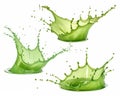 Collection Set, splash of Green oils liquid isolated Royalty Free Stock Photo