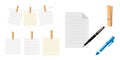 Collection set of stationery object pen wood clip paper note Royalty Free Stock Photo