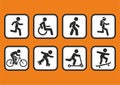 Collection, set symbols, path for pedestrian and sports people, eps. Royalty Free Stock Photo