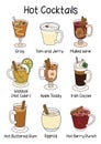 A collection set of traditional hot warm cocktails. A4 standard paper size vector illustration good for poster or card