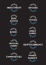 Collection set of typographic design of investment options