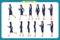 Collection set of walking and running business woman.Walk, run, like, dislike.Variety of movements