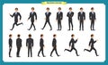 Collection set of Walking and running businessman. Walk, run, active. Variety of movements. Flat Character man cartoon Royalty Free Stock Photo