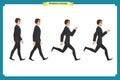 Collection set of Walking and running businessman. Walk, run, active. Variety of movements. Flat Character man cartoon Royalty Free Stock Photo