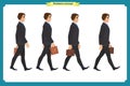 Collection set of Walking and running businessman. Walk, run, active. Variety of movements. Flat Character man cartoon Royalty Free Stock Photo