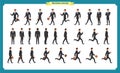 Collection set of Walking and running businessman. Walk, run, active. Variety of movements. Flat Character man cartoon Royalty Free Stock Photo