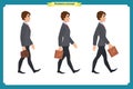 Collection set of Walking and running businessman. Walk, run, active. Variety of movements. Flat Character man cartoon Royalty Free Stock Photo