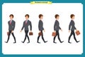 Collection set of Walking and running businessman. Walk, run, active. Variety of movements. Flat Character man cartoon Royalty Free Stock Photo