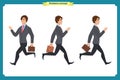 Collection set of Walking and running businessman. Walk, run, active. Variety of movements. Flat Character man cartoon Royalty Free Stock Photo