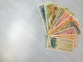 collection of several ancient banknotes of Indonesian rupiah Royalty Free Stock Photo