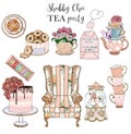 Collection of Shabby Chic items and tea Party set - handmade raster clip arts Royalty Free Stock Photo