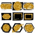 Collection of shapes. Black with gold glitter background for business card Royalty Free Stock Photo