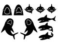 Collection of sharks silhouette in cartoon style