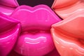 Collection of shiny lucious plastic lips in a jumbled group - closeup and colorful Royalty Free Stock Photo