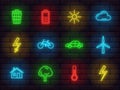 Collection of shiny neon colorful icons signs symbols ecology theme part 2