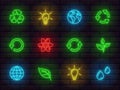 Collection of shiny neon colorful icons signs symbols ecology theme