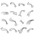 Collection of shooting star icons. Falling star icons. Comet icons