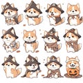 collection 01 of Siberian Huskey wearing pumkin hat and Halloween cloak character stickers on white background Royalty Free Stock Photo