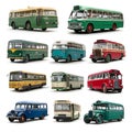 Collection of side-view bus icons in various designs, isolated for transportation graphics, highlighting different public transit Royalty Free Stock Photo