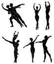 Collection. Silhouette of a ballet actor. The woman and the man have beautiful slender figures. Girl ballerina and boyfriend