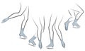 Collection. Silhouette of beautiful slender female legs in skates. Girl gymnast, lady dancing, figure skating. Vector illustration