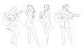Collection. Silhouette of a beautiful woman with a guitar in a modern continuous line style. Girl guitarist, slender. Aesthetic de Royalty Free Stock Photo
