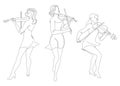 Collection. Silhouette of a beautiful woman with a violin in a modern continuous line style. Violinist girl, slender. Aesthetic de