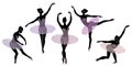 Collection. Silhouette of a cute lady, she is dancing ballet. The girl has a beautiful figure. Woman ballerina. Vector