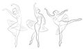 Collection. Silhouette of a cute lady, she is dancing ballet. The girl has a beautiful slim figure. Woman ballerina. Vector Royalty Free Stock Photo